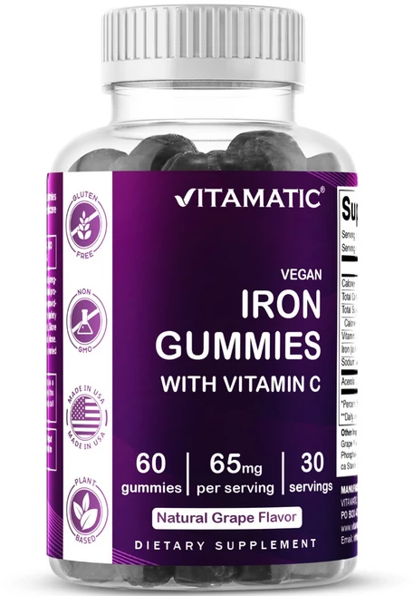 비타매틱 철분 65mg 구미 - 남성과 여성을 위한 비건 철분 보충제 (60정), 1개 - 쿠팡