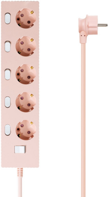 (안전커버 증정)웨이브 멀티탭 개별 절전 스위치 과부하차단 5구 멀티콘센트 전기코드 50cm 1.5m 3m 5m 7m, 개별 5구 파스텔핑크, 1개