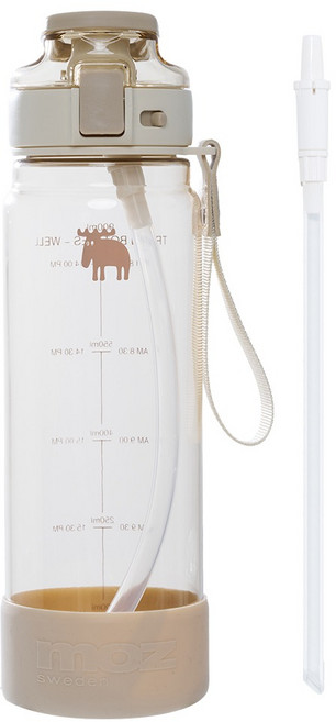 MOZ 스웨덴 원터치 빨대 트라이탄 스포츠 보틀 물병, 1개, 800ml, 베이지