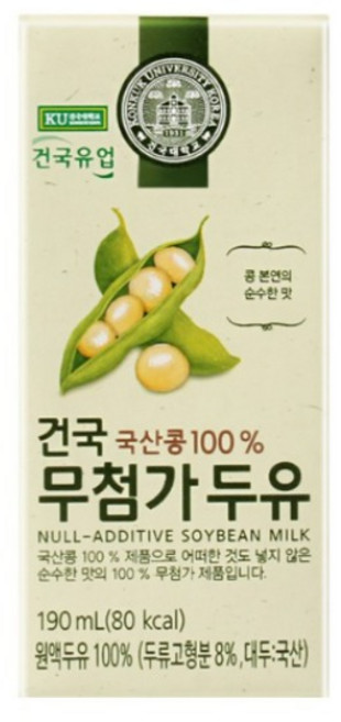 건국 무첨가두유 국산콩 콩물원액두유, 190ml, 64개