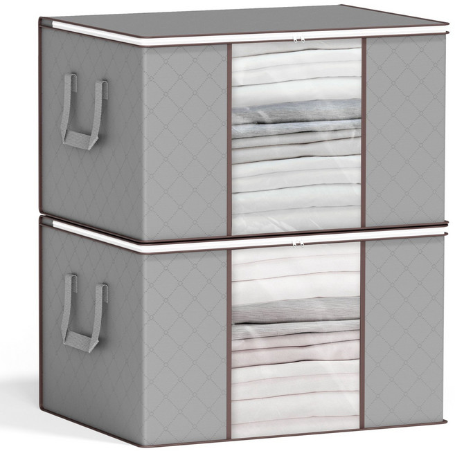프리미엄 대용량 의류 수납가방 이불 옷 정리 리빙박스, 그레이, 2개