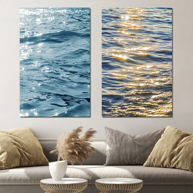 갤러리츠 감성있는 윤슬 파도 물 그림 추상화 액자, 중형-40x59(가로x세로cm), P284-1-푸른빛 윤슬(세로)