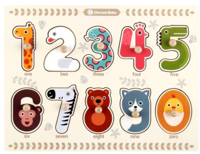 고려베이비 두돌장난감 소근육발달 아기원목교구 동물 숫자 원목 꼭지퍼즐, 1개