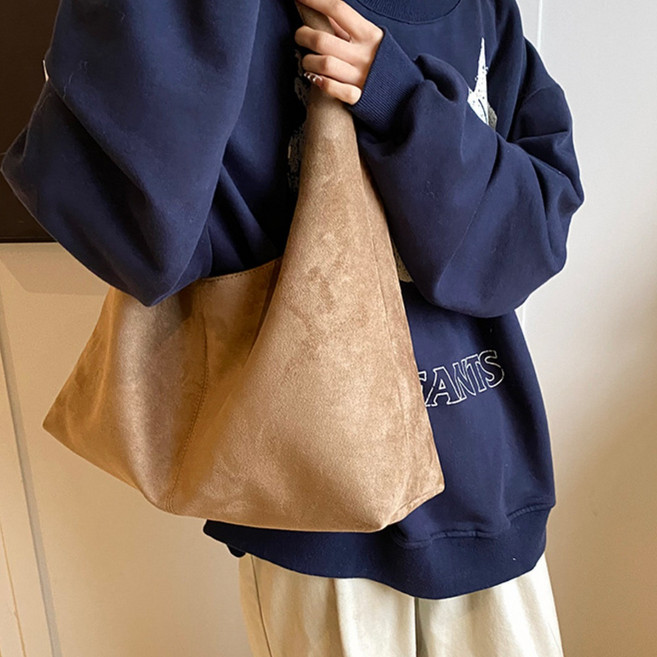 부드러운 스웨이드 가죽 숄더백 무지 에코백 보부상가방 여성용 데일리 숄더백