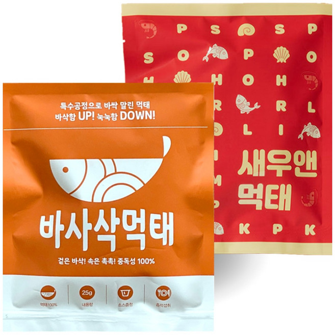 바사칸푸드 새우앤먹태5봉+바사삭먹태5봉 세트(청양간장마요소스), 25g, 10개