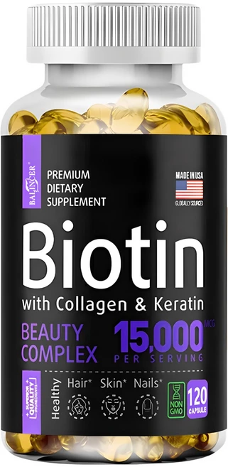 비오틴 보충제 - 콜라겐 + 케라틴 - 머리카락 피부 손톱의 성장과 건강을 촉진하고 피부 질감을 개선하며 주름을 줄이고 노화를 방지합니다., 1개, 120정 - 쿠팡