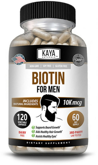 남성용 비오틴 캡슐 - 모발 성장 비타민 - 천연 비오틴 보충제로 남성용 수염과 모발 성장 촉진, 1병, 60정, 1개