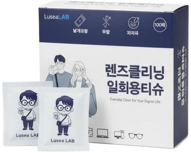 루세아랩 일회용 안경닦이 1회용 렌즈 크리너 안경 클리너, 1개, 100매입