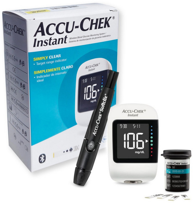 Accu-Chek 아큐첵 인스턴트 혈당측정기 Kit (개인용혈당측정기+일회용자동랜싯10개+소프트클릭스 채혈기+개인용혈당검사지 10개), 1개