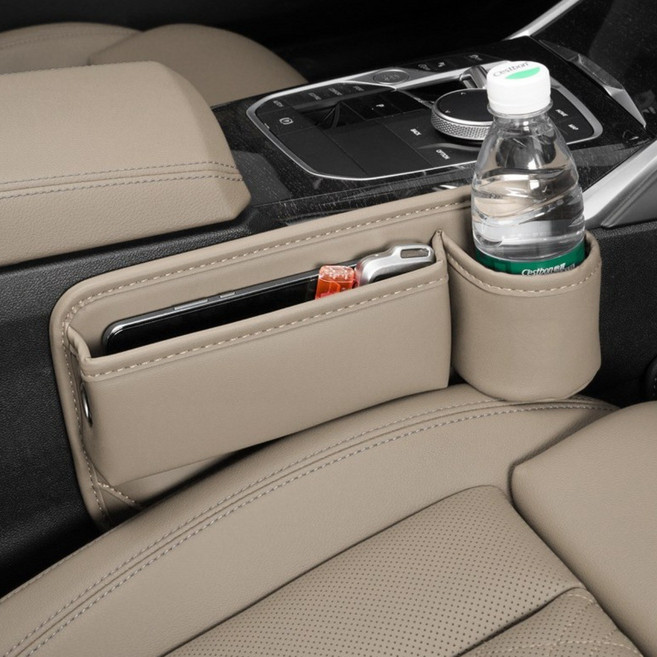자동차 시트 틈새 수납 박스 차량용 사이드포켓 수납함 컵홀더형, 베이지 조수석, 1개