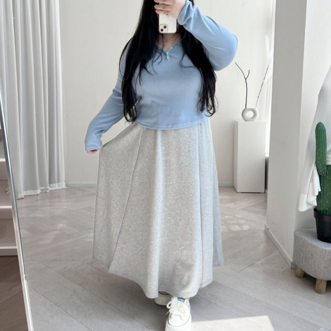 (66-130) 파비아 밴딩이쭉쭉 롱스커트 빅사이즈 훌 치마 봄 레이어드 만능템