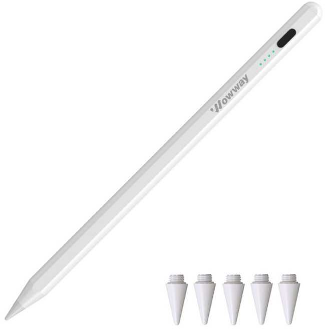 WOWWAY 아이패드 펜슬 터치펜 애플 iPad 호환용 블루투스형 usb-c 초미세 터치플렉스펜 스마트펜, 1개, 화이트