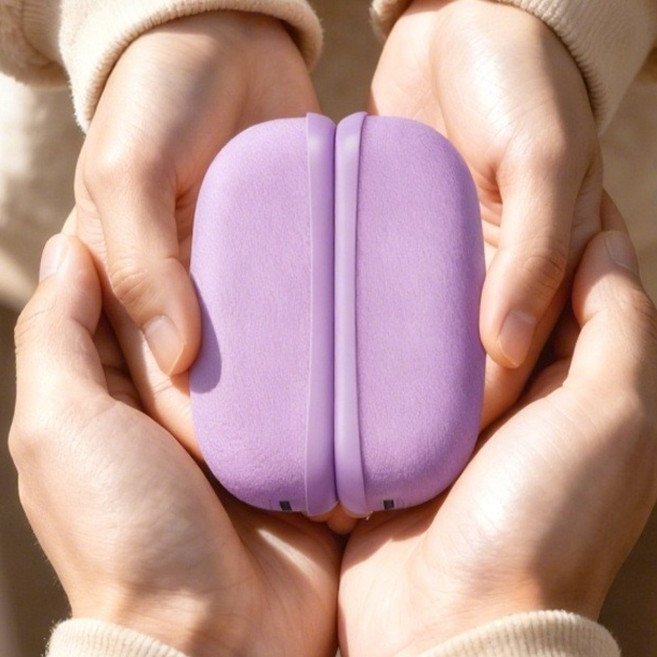 Mochae 충전식 손난로 양면 발열 휴대용 미니 손난로 플란넬 대용량 온도조절 전기 핫팩, 자주색, 1800M*2