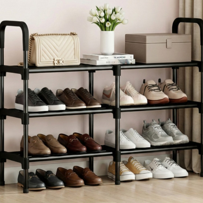 리빙스냅 다용도 현관 하이탑 신발장 정리대 100cm, BLACK, 3단