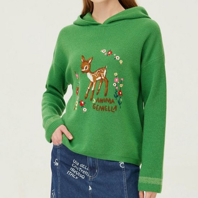 베네통 사슴 자수 하찌 후드 니트 BAKP03411