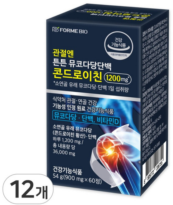 관절엔 콘드로이친 1200 식약처 인정 건강기능식품 소연골 뮤코다당단백 포미바이오, 12개, 60정