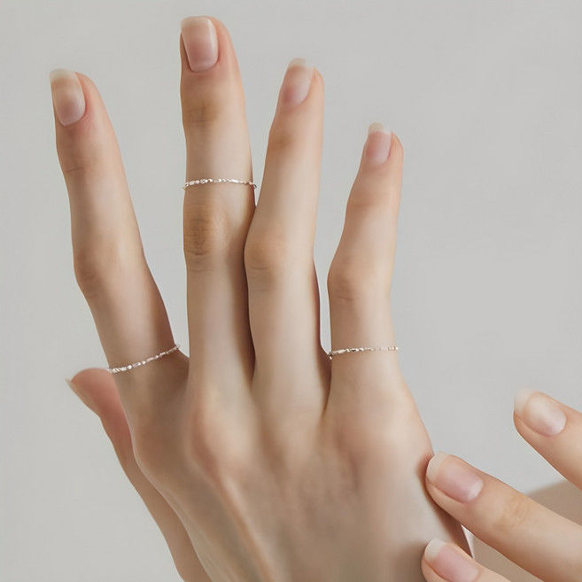 실버925 컷팅 체인 레이어드반지 3종세트