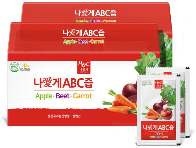 나애게 ABC 즙 60팩 100ml 프리미엄 사과 비트 당근 건강 즙 주스, 2개, 3L
