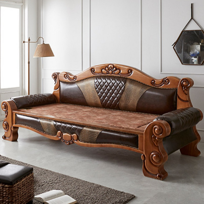 동서가구 미송원목 가죽 명품 황토볼 카우치 흙소파 DF638432, 엔틱