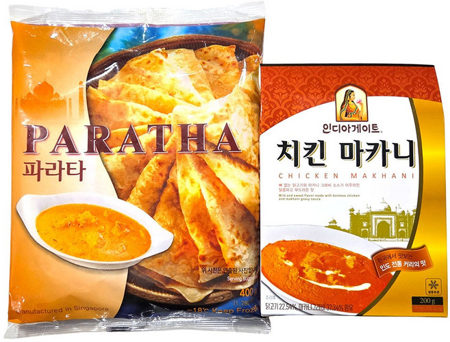 새마원 냉동 정통 인도빵 파라타 400g + 치킨마크니 인도 커리 200g, 2세트, 600g