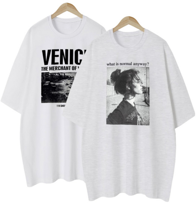 1+1 2장묶음 여성용 롱티 프린팅 레터링 여성 여자 반팔 티셔츠 루즈핏 편안한 빅사이즈 티