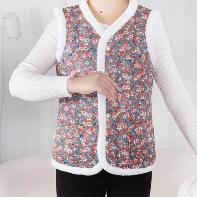 다알리아 패션 복고풍 꽃조끼 유니크 컬러 깡촌 뽀글이 퍼조끼