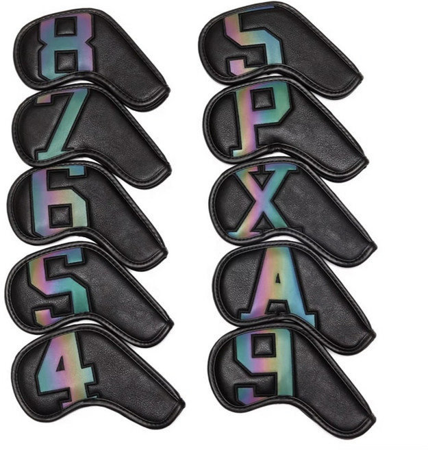 볼벤 아이언커버 드라이버보호캡 가죽캡 10개세트 벨크로타입 2종 택1, 블랙