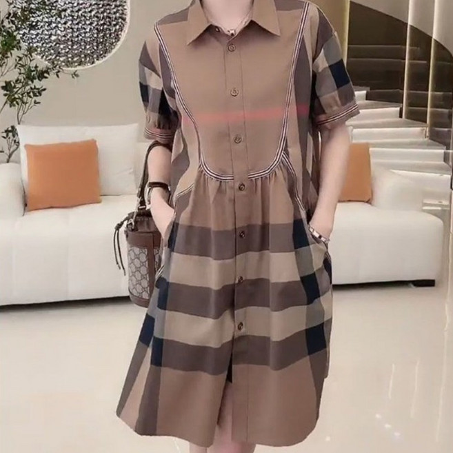 쁘띠꼬모 여성 폴로넥 체크 원피스 여름 A라인 스커트