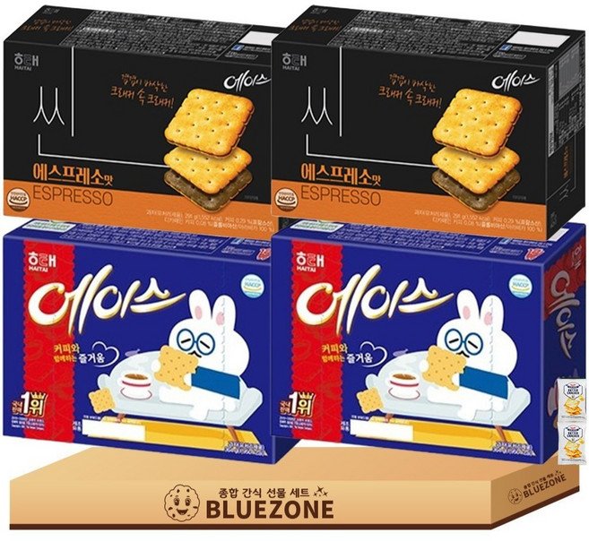 [블루존] 에이스 곽과자 세트 에이스364g 2개 에이스 씬 에스프레소맛291g 버크20g 2개, 1.31kg, 1박스