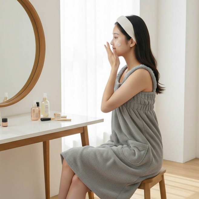 여성 샤워가운 목욕가운, 그레이, 1개