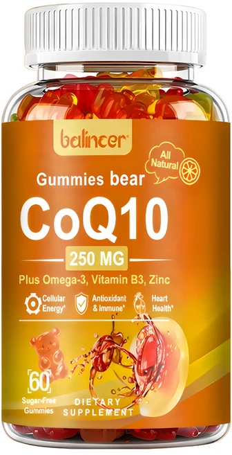 코엔자임 Q10 250mg 젤리 - 오메가-3 비타민 B3 및 아연이 풍부 흡수성이 뛰어난 심장 두뇌 지원 보충제 비건, 1개, 60정 - 쿠팡
