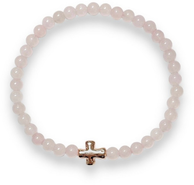 클라(KLAR) 천연 장미석 핑크 엔틱십자가 팔찌(4미리)