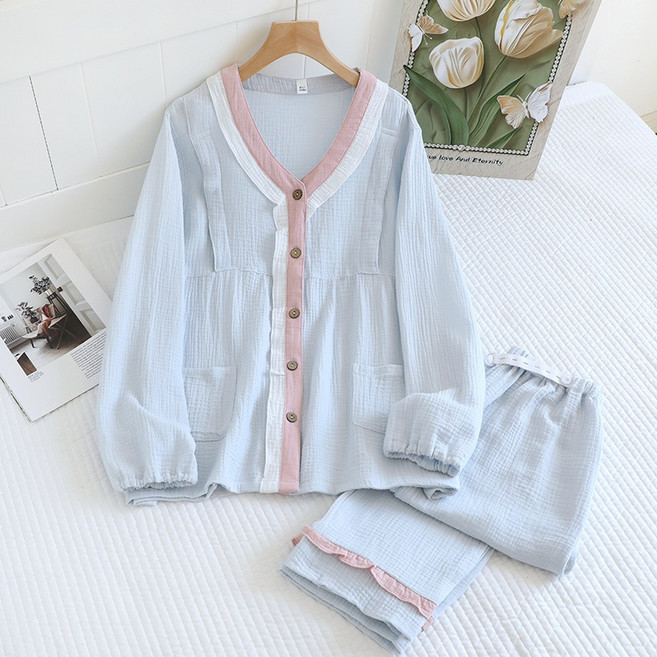 [초특가] POMTOR 봄가을 여성용 순면 임산부 수유 홈웨어 세트 땀 흡수 통기성 좋은 잠옷