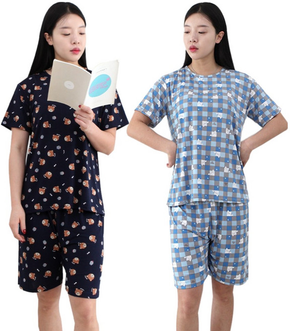 (2세트) 아이스 반팔 잠옷세트 남성 여성 쿨 잠옷 슬레진저 파자마 커플 여름 홈웨어 상하세트 1+1