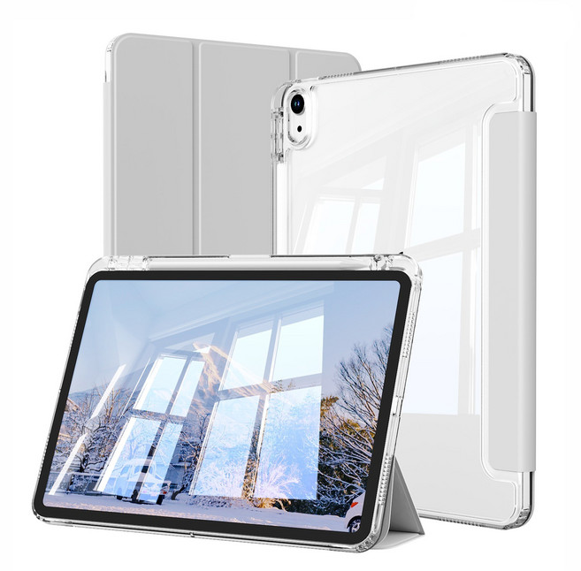 AOUB 아이패드 에어 11 보호 케이스 투명 및 낙하 방지 펜 슬롯 포함 아이패드 10/11 초박형 케이스 스마트 수면 및 깨우기 학생에게 적합, 회색, 1개