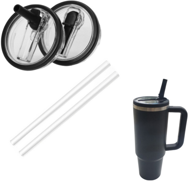 WAP 스탠리 텀블러 뚜껑 30oz 887ml 스탠리 호환 빨대 세트 플립 밀폐, 1세트, 블랙