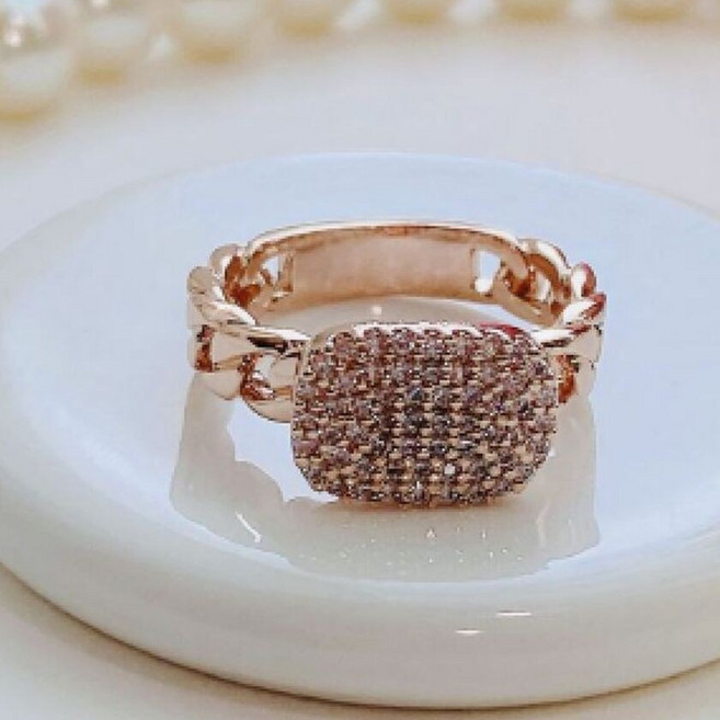 라운드 스퀘어 지르코니아 파베 체인 반지 ( 애끼반지 17호까지 )