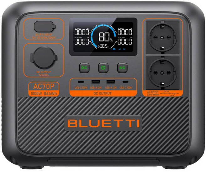 BLUETTI블루에티 파워뱅크 AC70P 864Wh 1000W 차박 낚시 고속충전 휴대용 캠핑용 인산철 배터리 올인원 보조배터리, 블루에티AC70P단품