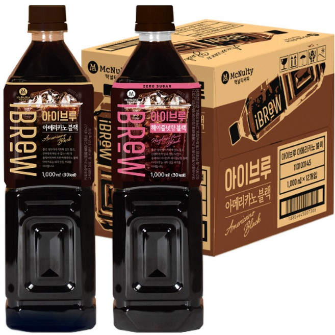 맥널티 아이브루 아메리카노 블랙 1L (블랙6+헤이즐넛6 / 소비기한 블랙27년02월26일 헤이즐넛26년09월06일), 12개