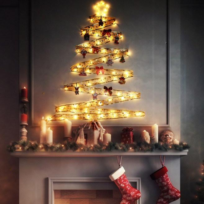 크리스마스 벽트리 장식 LED 전구 트리장식 세트 DIY 인테리어 무드등, 실버