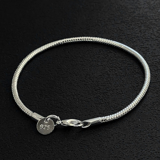 FANSYLI 커플팔찌 뱀줄팔찌 캐주얼 심플 원포인트 은도금 체인 팔찌 금전운 재물운 럭키 체인팔찌 써지컬팔찌 선물 0808JJ407