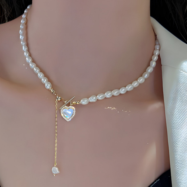 올더띵스 진주목걸이 하트 모양 천연 담수 여자목걸이
