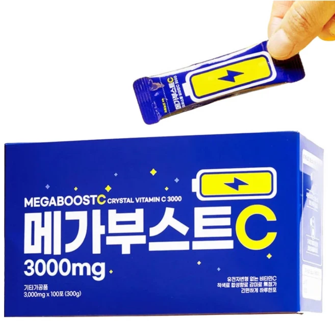 메가부스트C 크리스탈 비타민C 3000mg 100포 1BOX, 3박스, 100회분 - 쿠팡