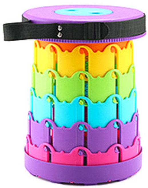 라온플렉스 휴대용 접이식 자바라 의자 높이조절 캠핑 스툴 아코디언 폴딩 체어 간이 대기, 미니 레인보우 보라, 1개