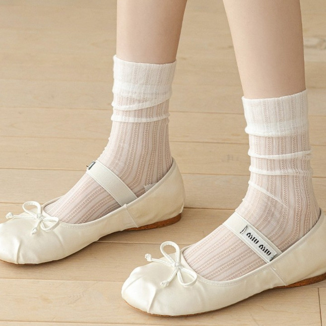 salimm 고탄력 나일론 중목 냉감 시스루 레이스 루즈삭스 양말 3p