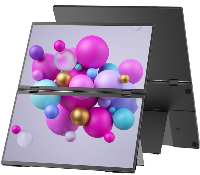 UPERFECT 듀얼 스크린 휴대용 모니터 15.6인치 화면2개 포터블 업무용 접이식 FHD 1080P 서브 보조 모니터 UStation, 블랙, 39.62cm