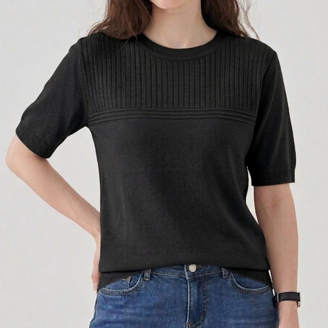 온미올렛 여성 아이스 반팔 니트 티셔츠 쿨니트