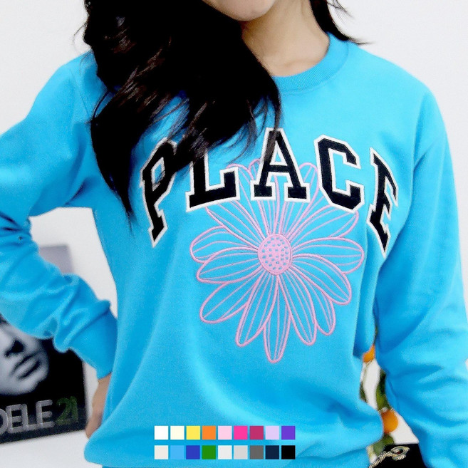 [당일출고] 여자친9 시크한 영문 플라워 컬러자수 소프트 맨투맨(S~2XL)-18칼라