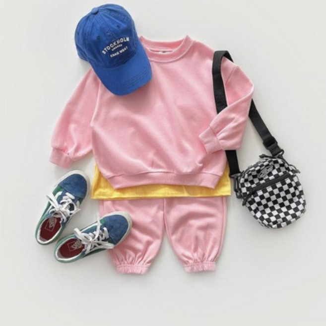 아동 주니어 공용 키즈 국내생산 등원룩 기본 맨투맨+조거 세트