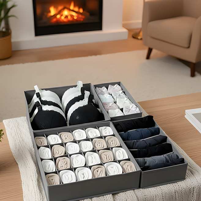 Nuav 접이식 속옷 정리함, 1세트, 은은한 느낌의 그레이